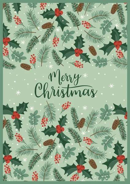 Christmas Happy New Year Illustration Spruce Branches Leaves Berries Snowflakes Illustrazione Stock