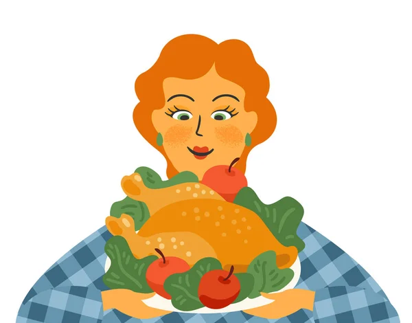 Happy Thanksgiving Isolated Illustration Cute Lady Turkey Vector Design Card — Stock vektor