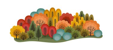 Sonbahar ormanıyla izole bir illüstrasyon. Kart, poster, broşür, kapak ve diğer kullanım için vektör şablonu.