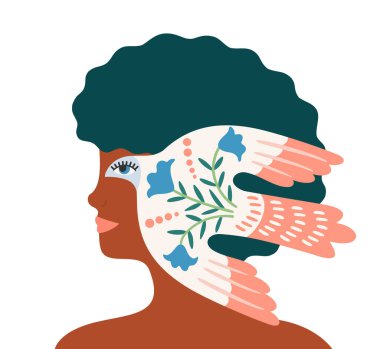 Woman and dove of peace. Vector isolated illustration. Elements for card, poster, flyer and other use