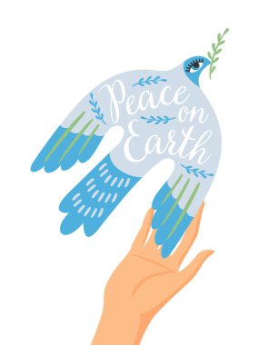 Hand and dove of peace. Vector isolated illustration. Elements for card, poster, flyer and other use
