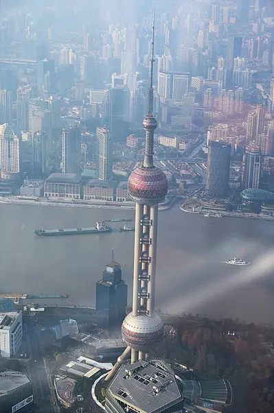 Shanghai Huangpu River Shanghai Tower 바라본 Birds Eye View — 스톡 사진
