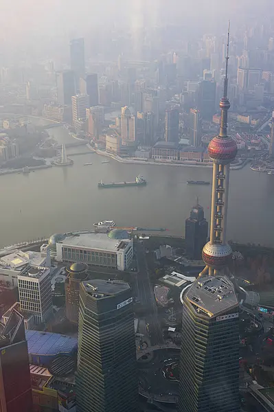 Vista Del Fiume Huangpu Shanghai Vista Volo Uccello Dalla Torre — Foto Stock