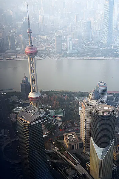 Shanghai Huangpu River Shanghai Tower 바라본 Birds Eye View — 스톡 사진