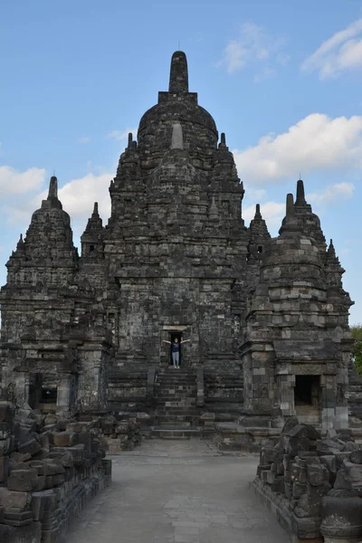 Explorando Templo Antigo Prambanan Sewu Centra Java Indonésia Pôr Sol — Fotografia de Stock