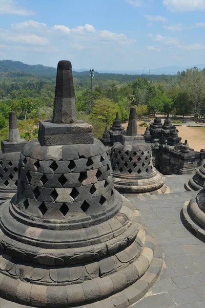 Explorando Famoso Templo Budista Borobudur Dia Quente Verão — Fotografia de Stock