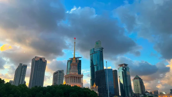 Vista Panoramica Del Cielo Notturno Delle Luci Notturne Shanghai Con — Foto Stock