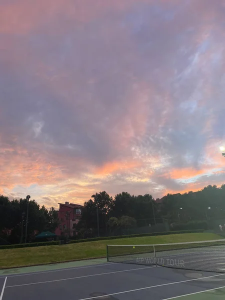 Sunset over the Shanghai Racquet Club, located in the Minhang District of the city