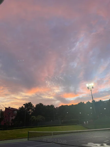 Coucher Soleil Sur Shanghai Racquet Club Situé Dans Quartier Minhang — Photo