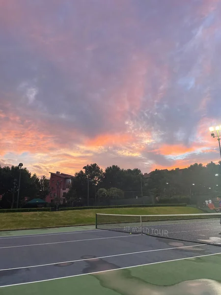 Sunset over the Shanghai Racquet Club, located in the Minhang District of the city