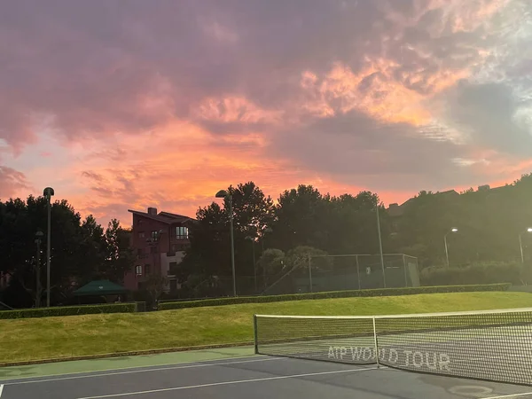 Sunset over the Shanghai Racquet Club, located in the Minhang District of the city