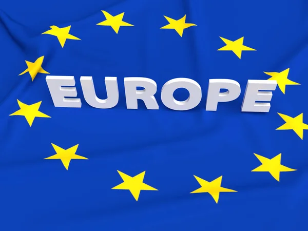 Флаг Флаг Евро Флаг Европейского Союза Рендеринг Складками Слово Европа — стоковое фото