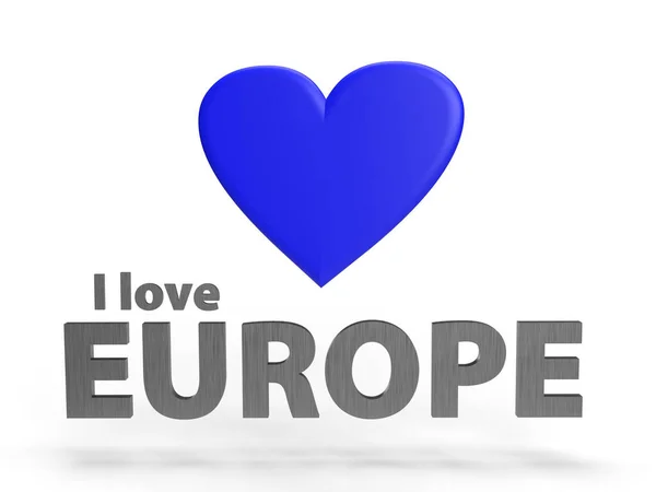 유럽을 사랑하는 슬로건은 파란색 하트와 텍스트를 렌더링하는 것입니다 — 스톡 사진