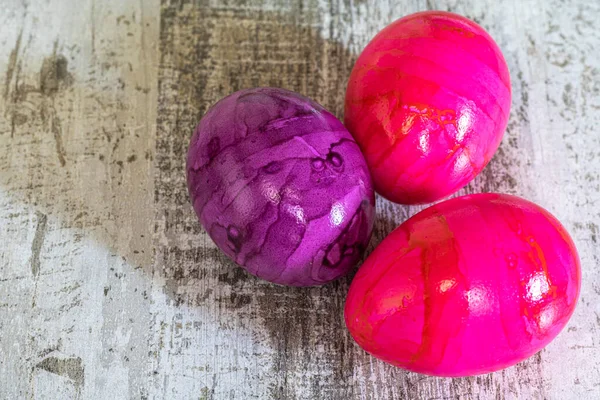 Three Colored Eggs Kitchen Countertop Pre Cooked Eggs Sold Only — Stock Photo, Image