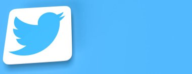 Neckargemuend, Almanya: 20 Mart 2022: Amerikan mikroblog ve sosyal ağ servisi Twitter 'ın logosu sağda açık mavi kopya alanı ile. Web pankartı biçiminde 3d görüntüleme.