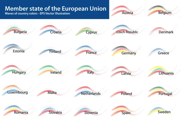 일러스트 2022 유럽연합의 회원국들의 국기와 에서의 물결의 패턴의 — 스톡 벡터