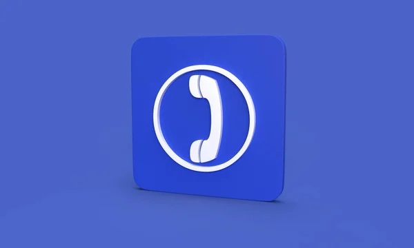 Biała Ikona Telefonu Jako Szablon Komunikacji Zaokrąglonym Prostokącie Niebieskim Tle — Zdjęcie stockowe