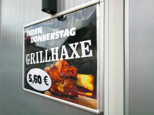 Neckargemuend Germany Jan 2022 Advertisement Grilled Knuckle German Pork Meat — стокове фото