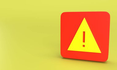 Sarı üçgen ve ünlem işareti. Sarı arkaplana karşı kırmızı yuvarlak dikdörtgen üzerinde uyarı simgesi. 3B görüntüleme