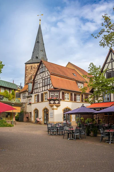 Outdoor Gastronomy Small Square Eberbach Southern Germany Half Timbered Houses — стокове фото