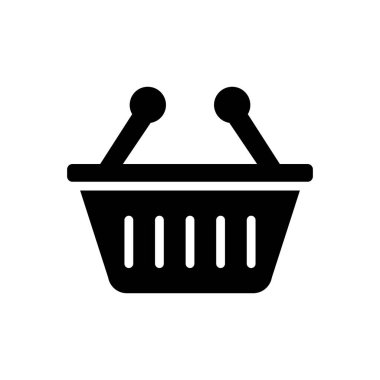 Alışveriş sepeti silueti simgesi. Süpermarket için tutacakları olan taşınabilir plastik sepetin basit siyah vektörü. Beyaz arkaplanda izole edilmiş resim içerir
