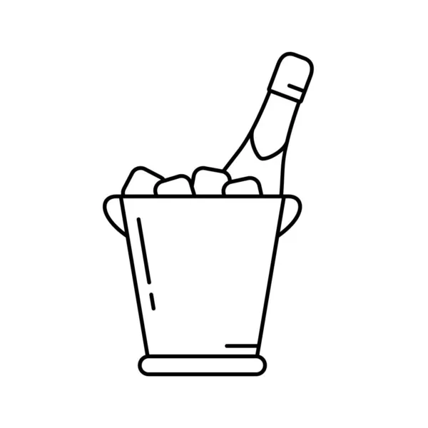 Пляшка Шампанського Льодовому Відрі Лінійна Ікона Намалюйте Простий Вектор Контурна — стоковий вектор