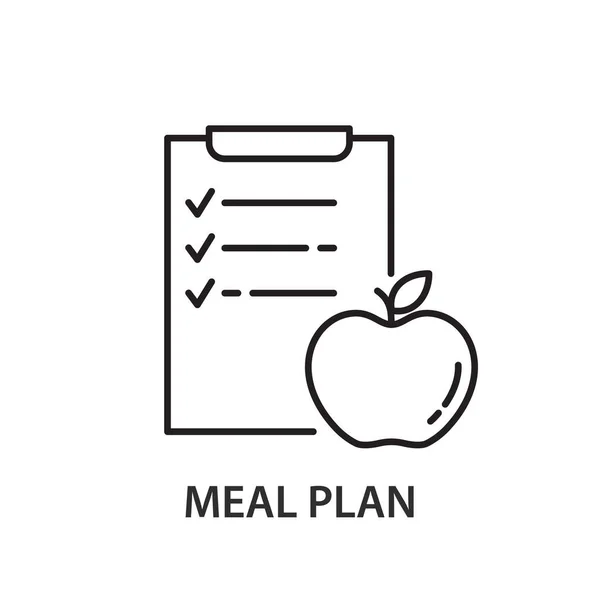 Meal Plan Linear Icon Outline Simple Vector Checklist Apple Contour — Stock Vector