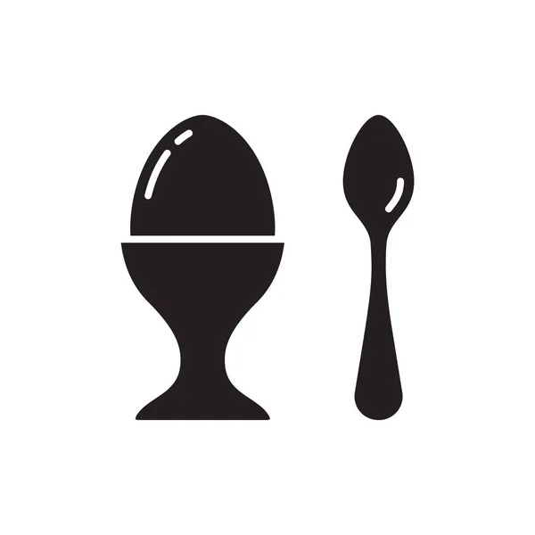 卵ホルダーシルエットアイコン スプーンでゆで卵スタンドの黒いシンプルなベクトル 白い背景に孤立したピクトグラムを輪郭 — ストックベクタ