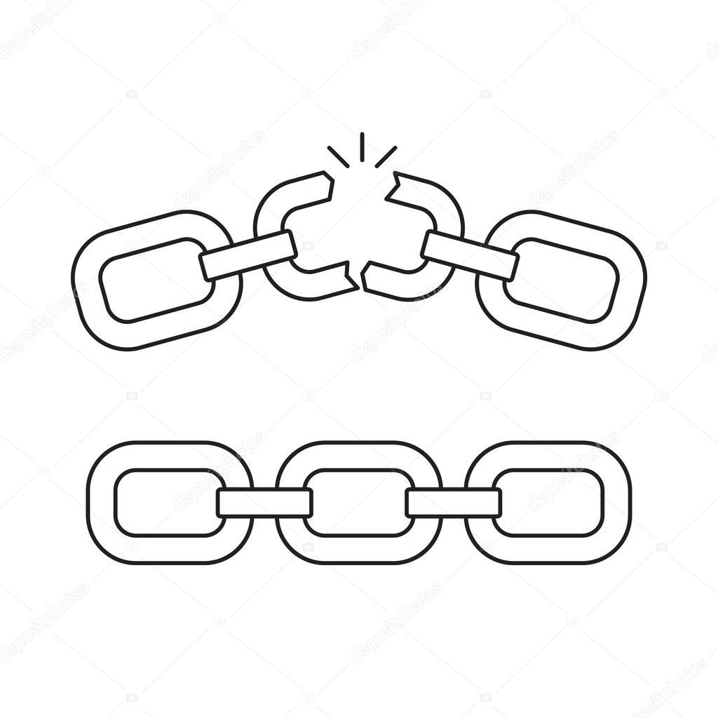 Broken chain linear icon. Outline simple vector. Contour isolated pictogram on white background