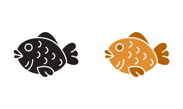 Значок Силуэта Тайяки Черный Цветной Японский Бисквит Форме Рыбы Контурная — стоковый вектор