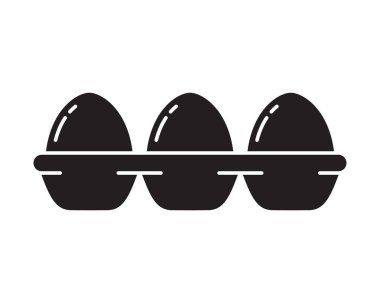 Yumurta tepsisi siluet simgesi. Taze tavuk yumurtası depolamak için konteynır veya kutunun siyah basit vektörü. Beyaz arkaplanda izole edilmiş resim içerir