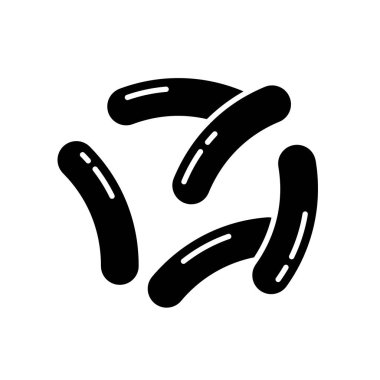 Probiyotik siluet simgesi. Yararlı mikroorganizmaların ya da canlı bakterilerin siyah basit vektörü. Beyaz arkaplanda izole edilmiş resim içerir