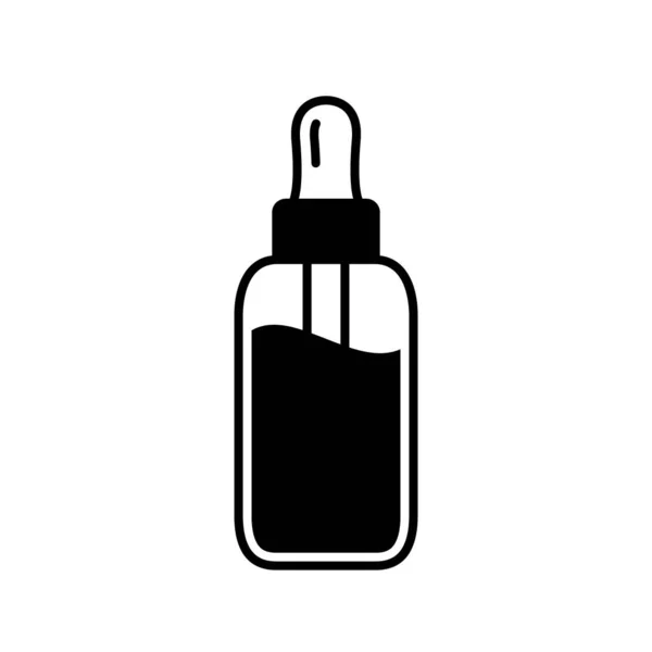 Silueta Suero Belleza Icono Negro Simple Vector Cuentagotas Botella Con — Archivo Imágenes Vectoriales