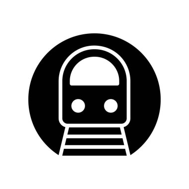 Metro veya metro silueti simgesi. Tüneldeki rayların üzerindeki siyah basit tren vektörü. Beyaz arkaplanda izole edilmiş resim içerir