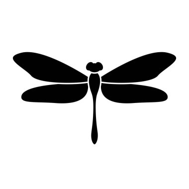 Yusufçuk siluet simgesi. Uçan yılanın siyah basit vektörü. Beyaz arkaplanda izole edilmiş resim içerir