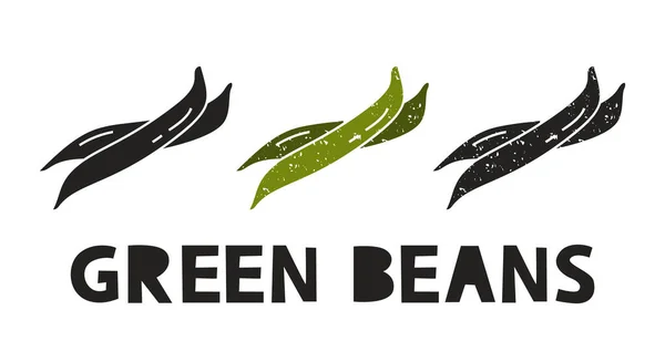 Groene Bonen Silhouet Pictogrammen Gezet Met Belettering Imitatie Van Postzegel — Stockvector