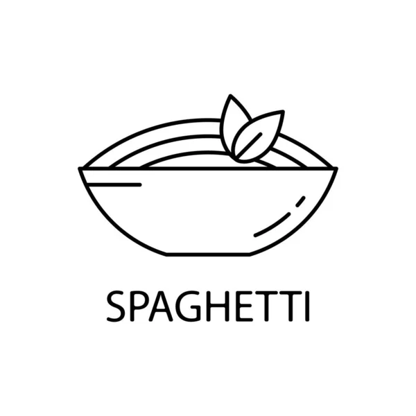 Icono Lineal Espaguetis Placa Pasta Con Hoja Albahaca Esquema Simple — Vector de stock