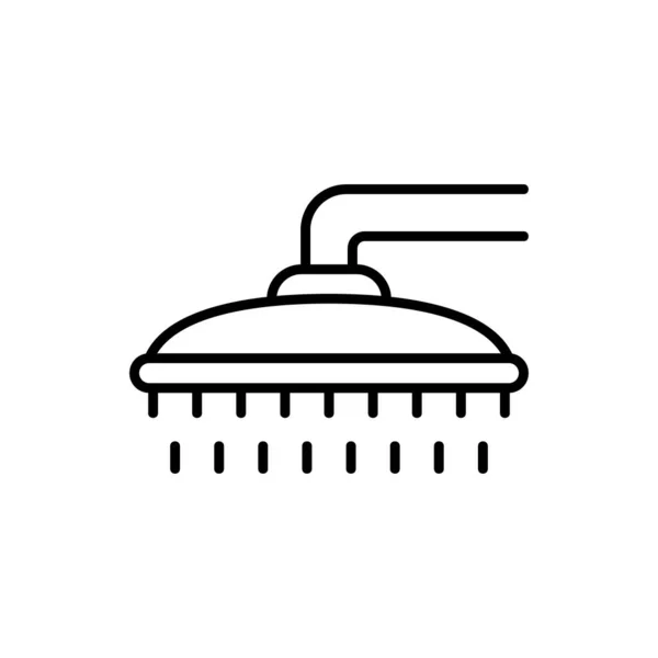 Flacher Duschkopf Mit Tropfen Lineares Symbol Skizzieren Sie Einen Einfachen — Stockvektor