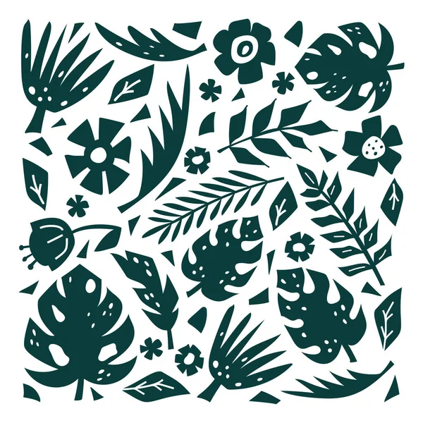 Bloemen Grafische Illustratie Monochrome Vierkante Botanische Poster Print Vector Hand — Stockvector