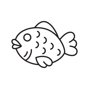 Taiyaki doğrusal simgesi. Balık şeklinde Japon sünger keki. Ana hatları basit vektör. Beyaz arkaplanda izole edilmiş resim içerir