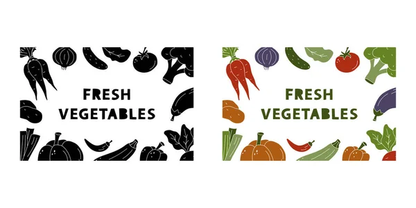 Illustration Horizontale Avec Place Pour Texte Les Légumes Dessinés Main — Image vectorielle