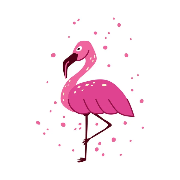 Pink Flamingo Abstract Spots Cute Hand Drawn Illustration White Background — Stockvektor