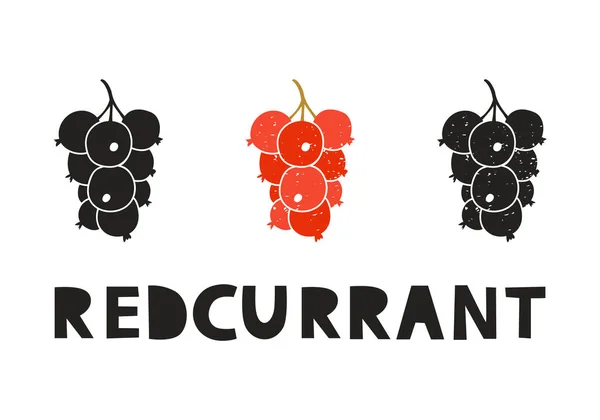 Redcurrant Silhouette Icons Set Lettering Imitation Stamp Print Scuffs Simple — Image vectorielle
