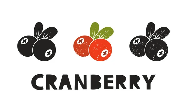Cranberry Σιλουέτα Εικονίδια Που Γράμματα Απομίμηση Σφραγίδας Εκτύπωση Γρατσουνιές Απλό — Διανυσματικό Αρχείο