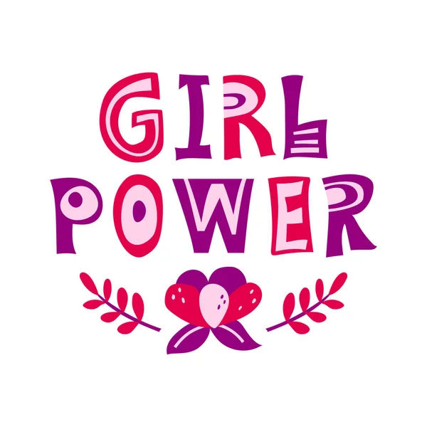 Girl Power Hand Drawn Print Poster Lettering Flower White Background — Stock Vector