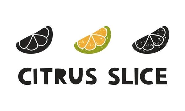 Citrus Plak Silhouet Pictogrammen Gezet Met Belettering Imitatie Van Postzegel — Stockvector