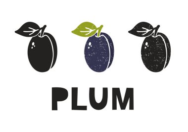 Erik, siluet simgeleri harflerle ayarlanmış. Pul taklidi, sürtünme izleri. Basit siyah şekil ve renk vektörü çizimi. Beyaz arkaplanda elle çizilmiş izole ögeler