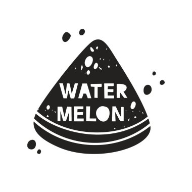 Karpuz grunge etiketi. İçinde harfler olan siyah doku silueti. Pul taklidi, sürtünme izleri. Beyaz arkaplanda el çizimi izole illüstrasyon