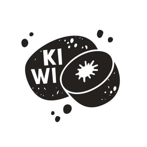 Sticker Kiwi Grunge Silhouette Texture Noire Avec Lettrage Intérieur Imitation — Image vectorielle