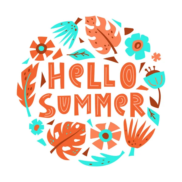 Summer Illustration Cutout Floral Elements Text Casual Drawing Flowers Tropical — Stock Vector